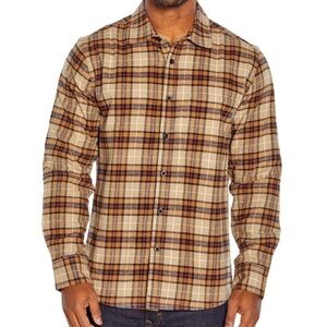 Eddie Bauer Men’s Khaki Plaid Flannel 100% yarn-dyed cotton shirt